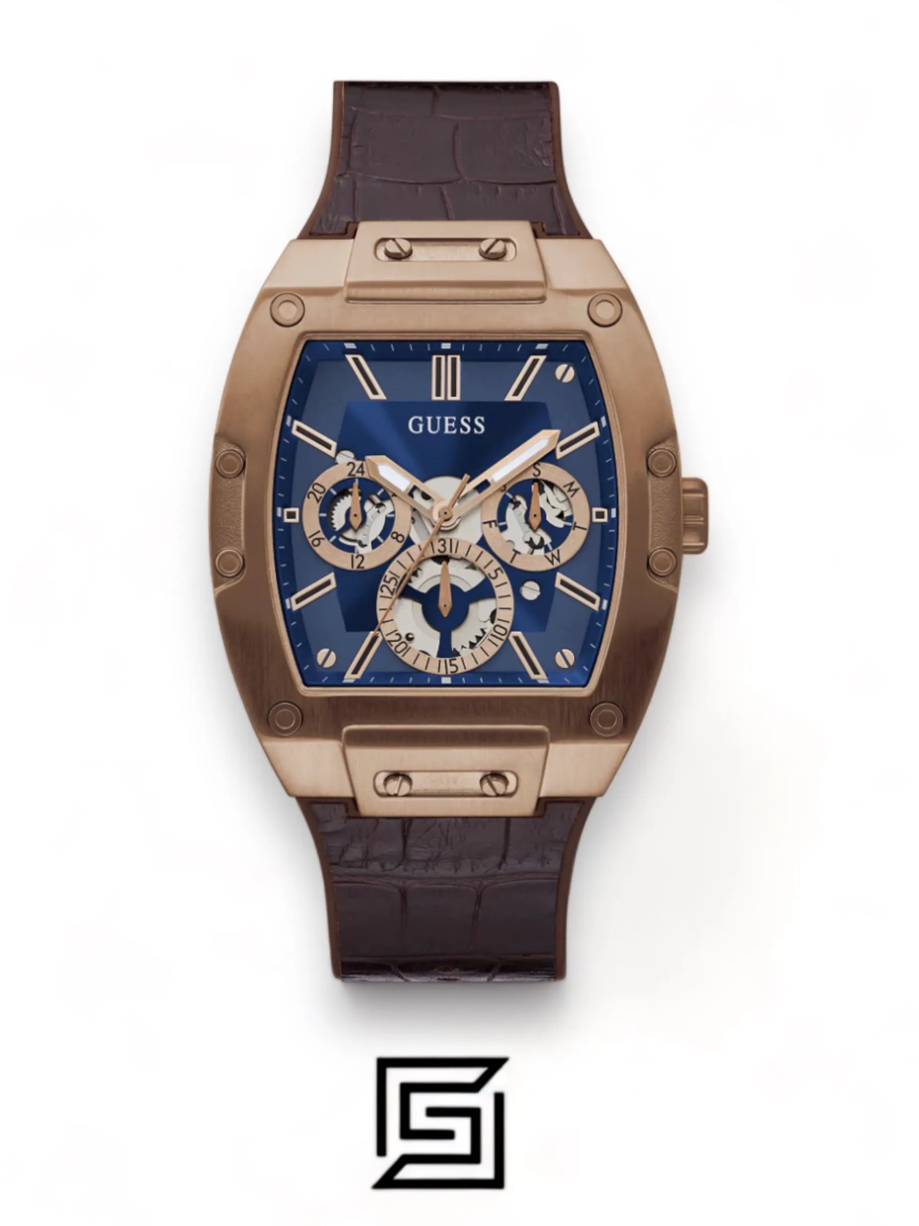 ساعات GUESS للرجال، ساعة بنية متعددة المهام GW0202G2 بلون قهوة
