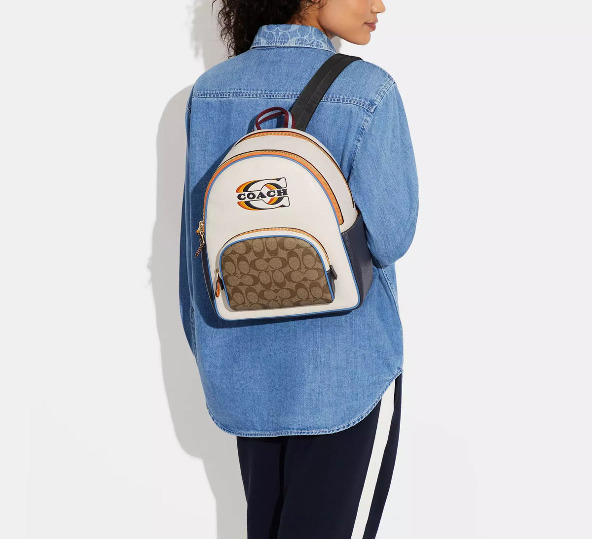 leather Court Backpack With Signature Canvas Detail And Coach Stamp CE596 Z