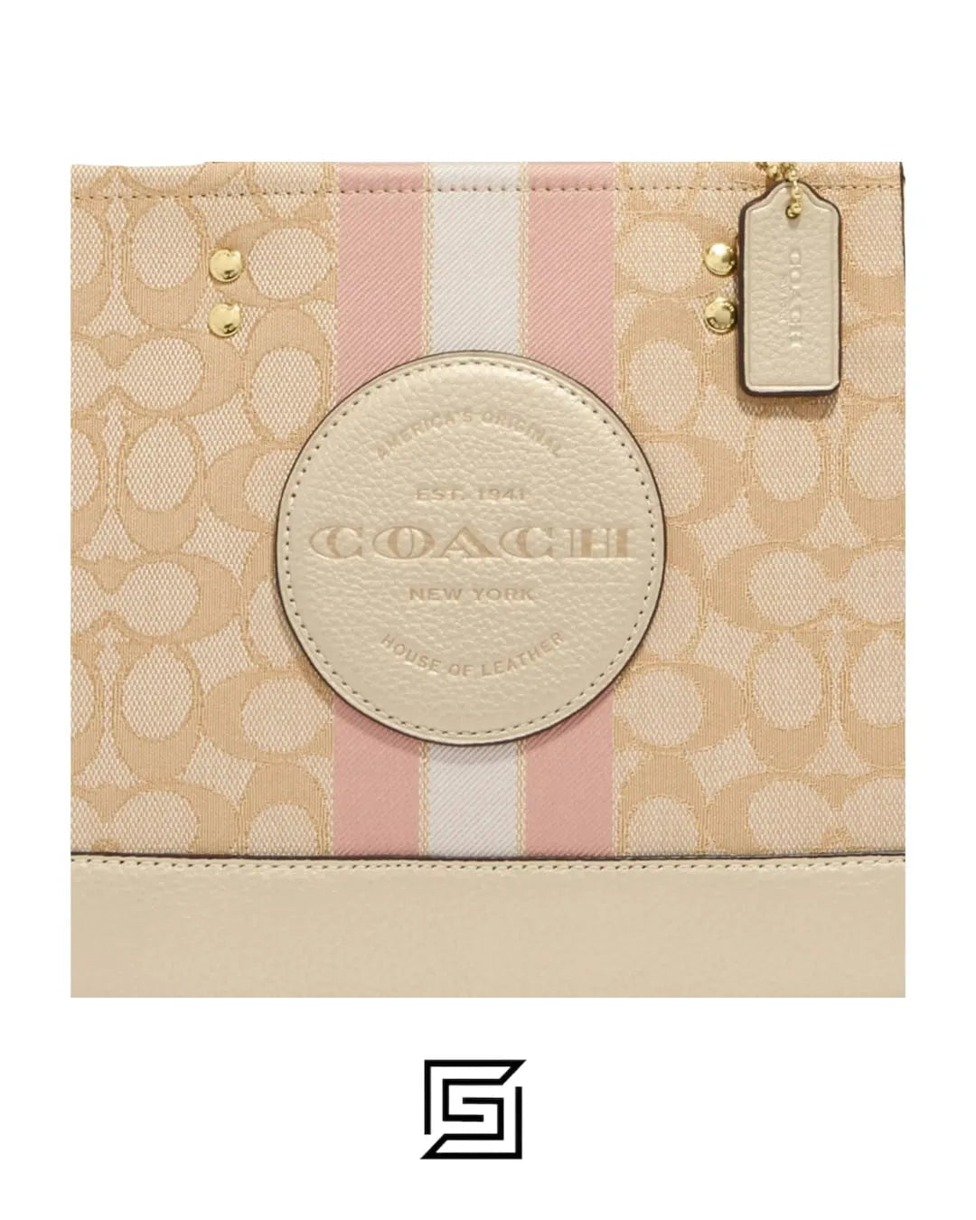 Dempsey Tote 22 In Signature Jacquard With Stripe And Coach Patch Style No. C8417 Small حقيبة ديمبسي 22 بيد علوية من جاكار Signature مع شريط ورقعة Coach رقم التصميم C8417 صغيرة