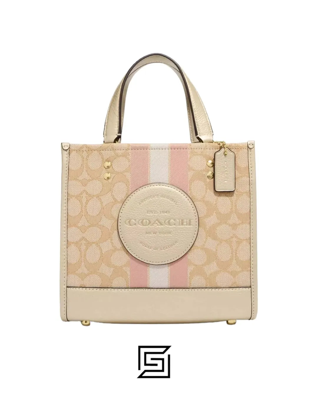 Dempsey Tote 22 In Signature Jacquard With Stripe And Coach Patch Style No. C8417 Small حقيبة ديمبسي 22 بيد علوية من جاكار Signature مع شريط ورقعة Coach رقم التصميم C8417 صغيرة