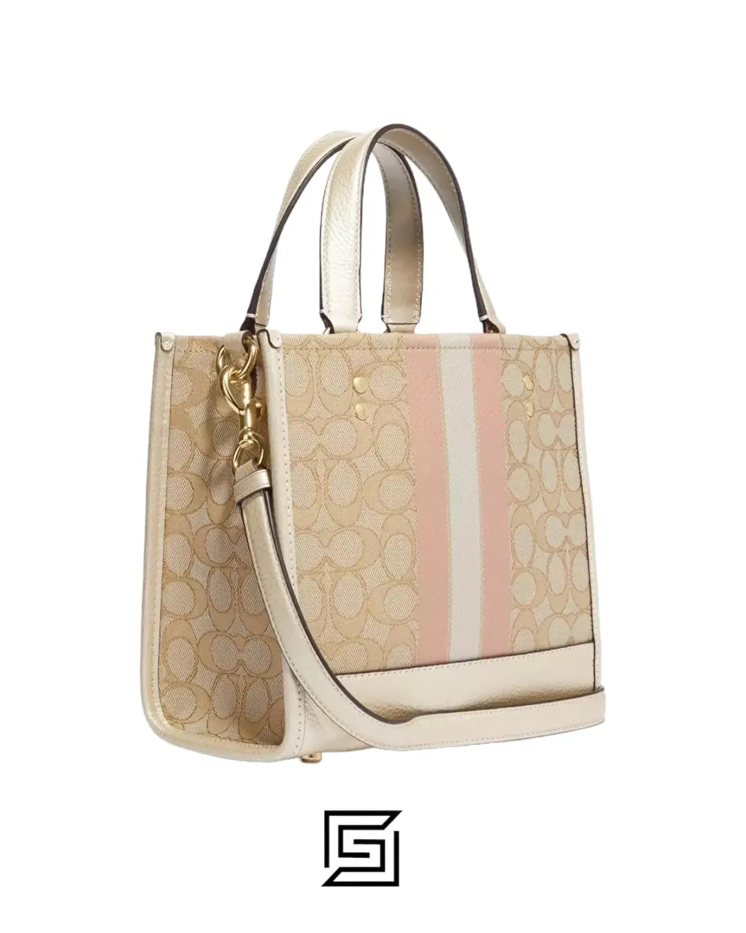Dempsey Tote 22 In Signature Jacquard With Stripe And Coach Patch Style No. C8417 Small حقيبة ديمبسي 22 بيد علوية من جاكار Signature مع شريط ورقعة Coach رقم التصميم C8417 صغيرة