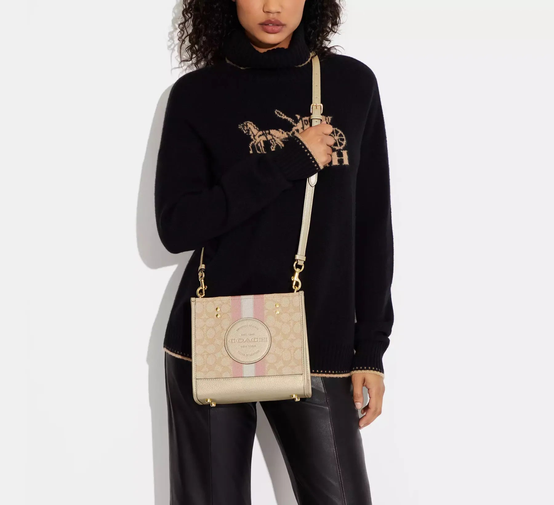Dempsey Tote 22 In Signature Jacquard With Stripe And Coach Patch Style No. C8417 Small حقيبة ديمبسي 22 بيد علوية من جاكار Signature مع شريط ورقعة Coach رقم التصميم C8417 صغيرة