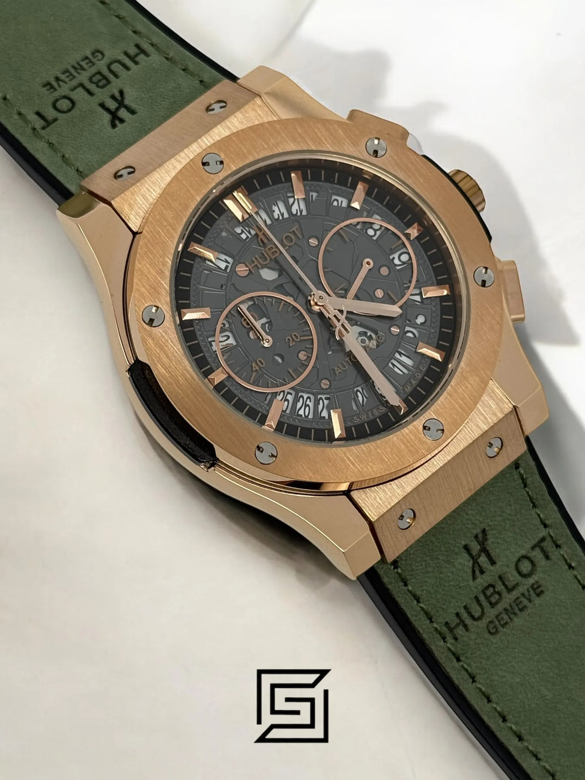 watches HUBLOT CLASSIC NEW - Green Chamois Band - Grey Dial - Rose Body