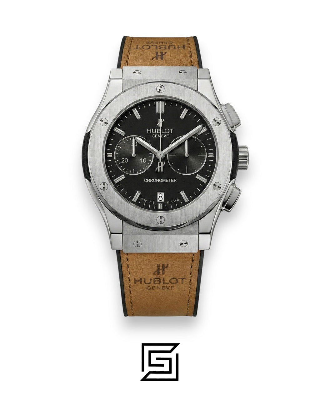 ساعة Hublot Classic Fusion Chronograph - فضية - مينا سوداء - حزام شمواه بني