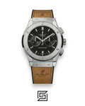 ساعة Hublot Classic Fusion Chronograph - فضية - مينا سوداء - حزام شمواه بني
