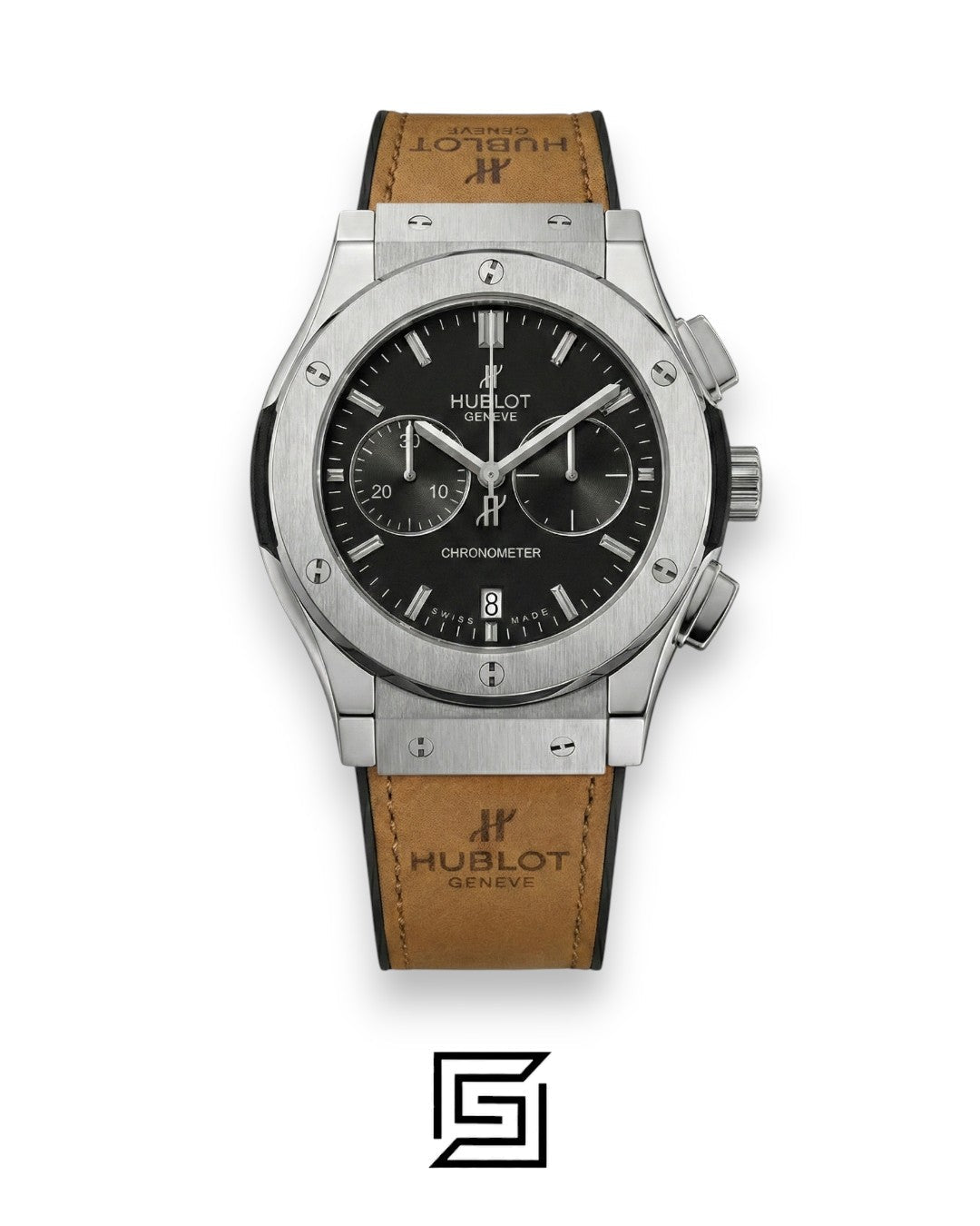 ساعة Hublot Classic Fusion Chronograph - فضية - مينا سوداء - حزام شمواه بني