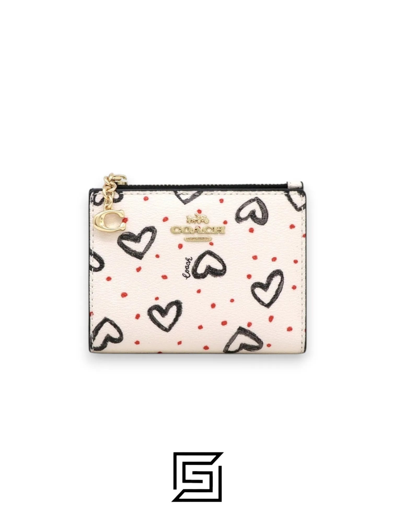 محفظة بطاقات COACH Snap بطبعة قلوب الطباشير الملونة F91058
