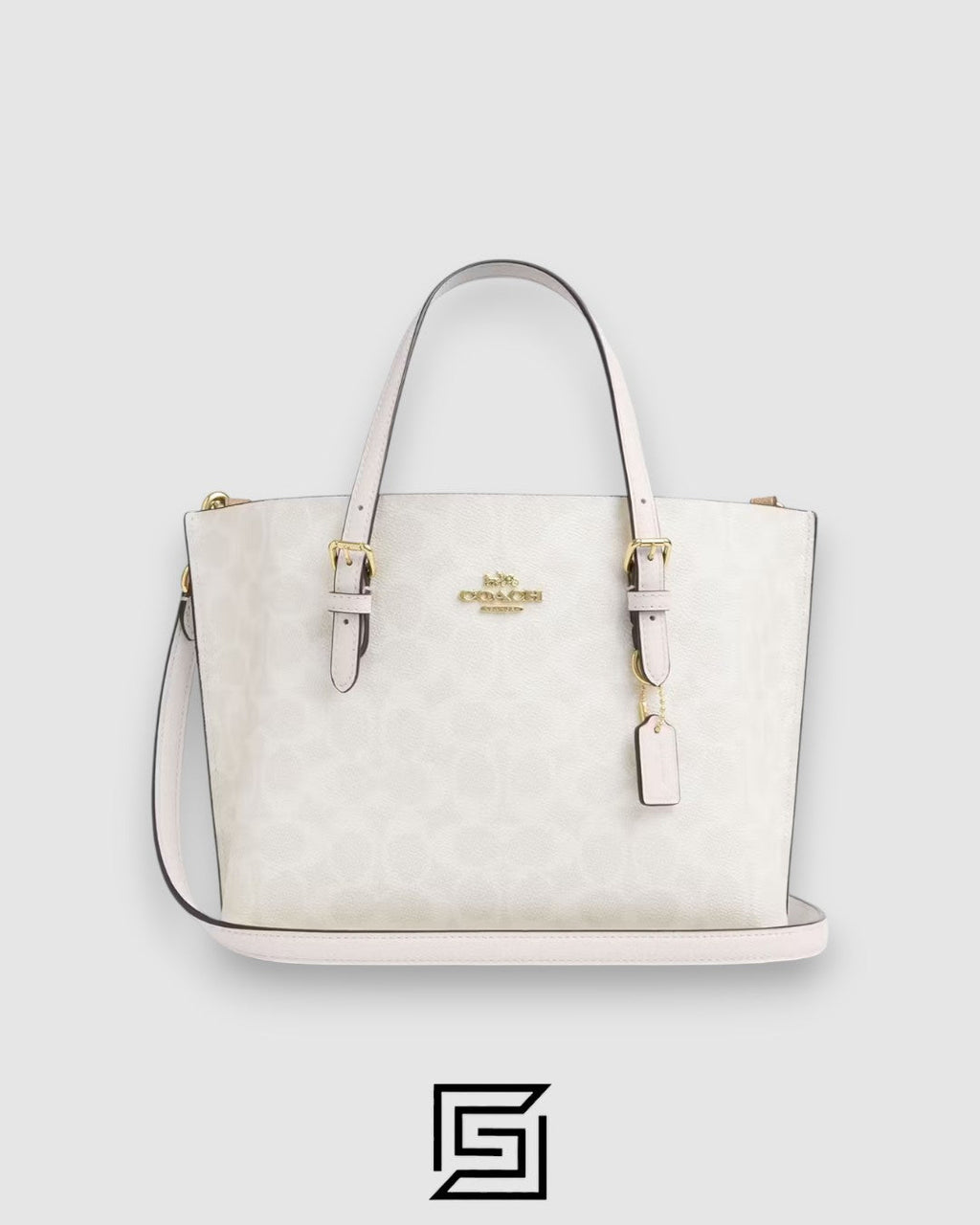 حقيبة اليد الكبيرة Mollie Tote 25 من القماش المطبوع المميز C4250 باللون الأبيض