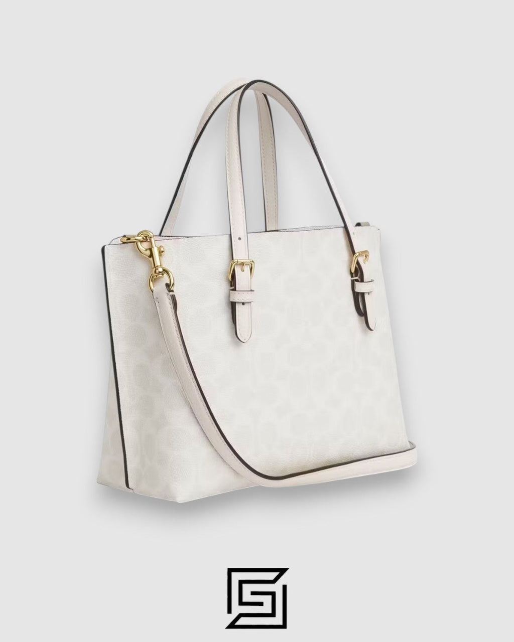 حقيبة اليد الكبيرة Mollie Tote 25 من القماش المطبوع المميز C4250 باللون الأبيض