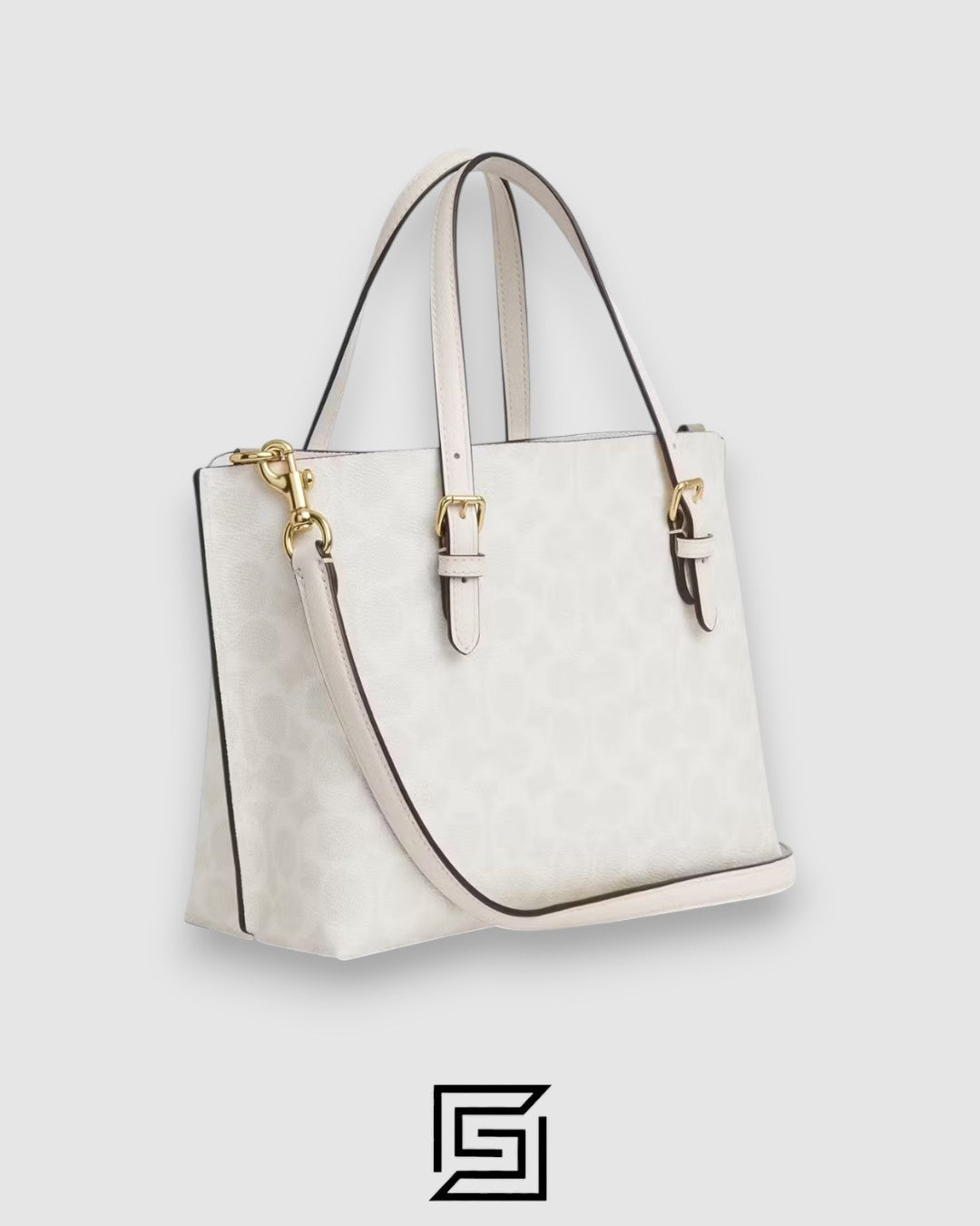 حقيبة اليد الكبيرة Mollie Tote 25 من القماش المطبوع المميز C4250 باللون الأبيض