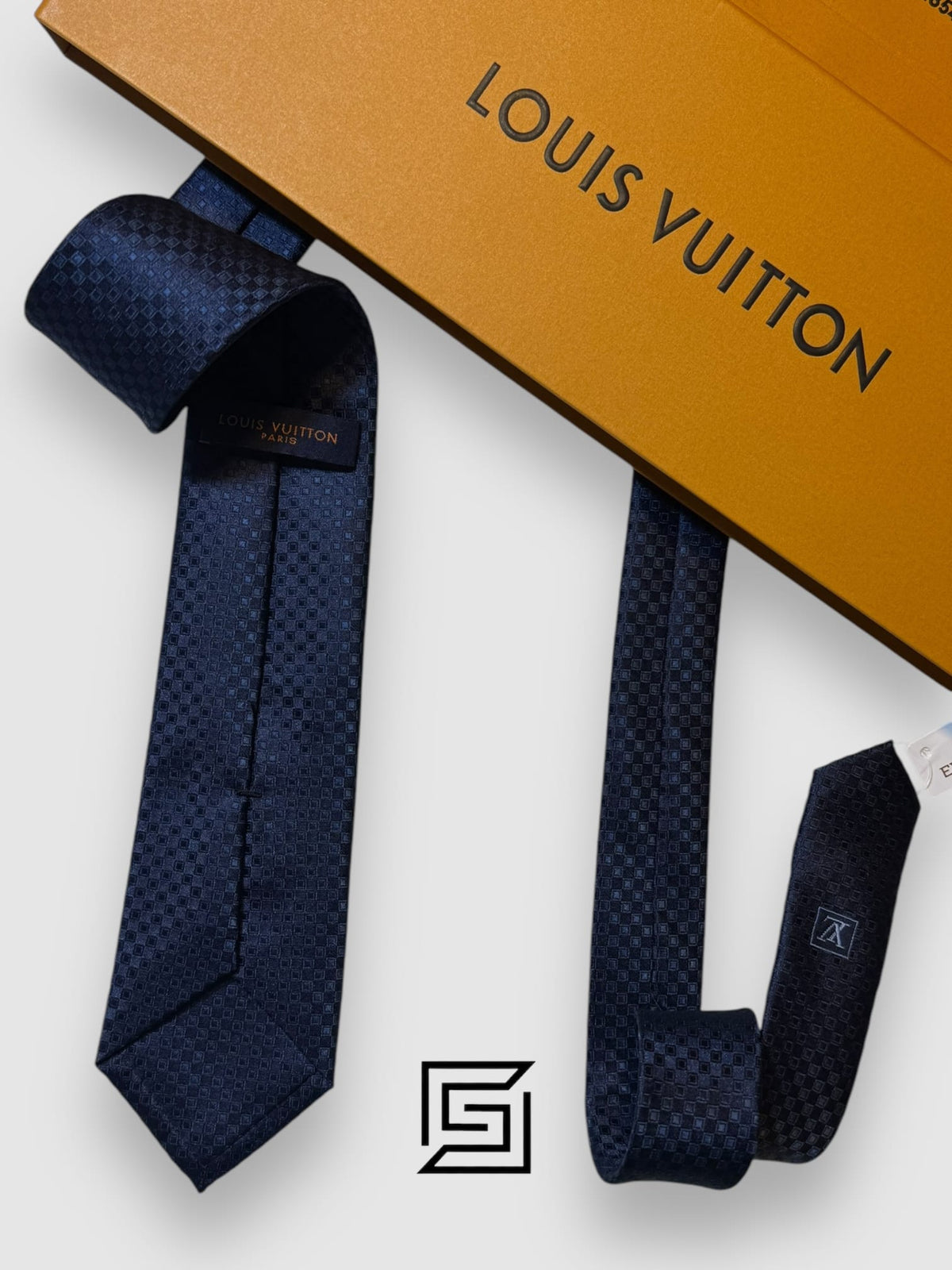 Louis Vuitton - Navy Blue Small Squares With Logo Pattern Italian Style