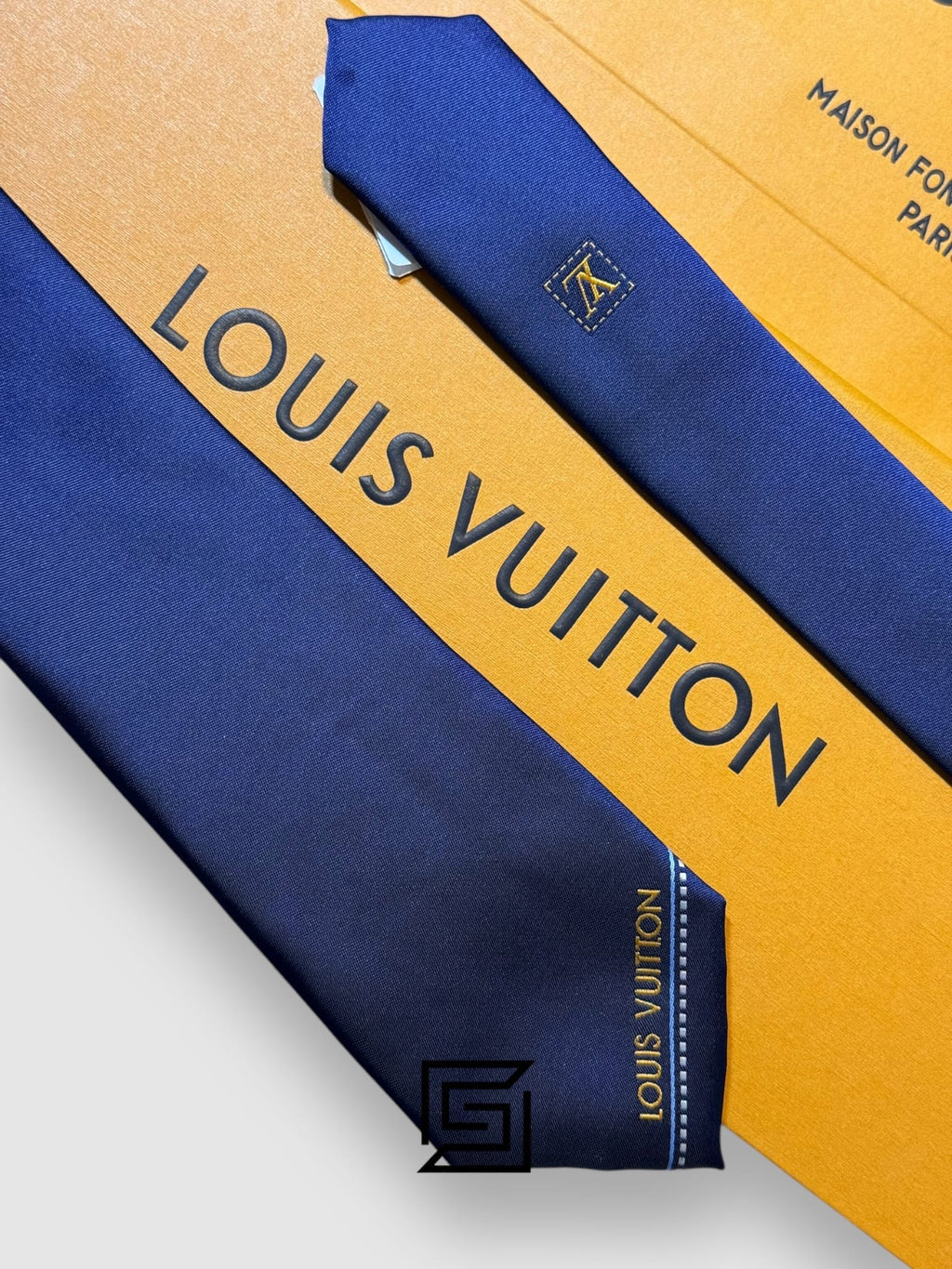 Louis Vuitton - Navy Blue LV Yellow Logo End Of Tie