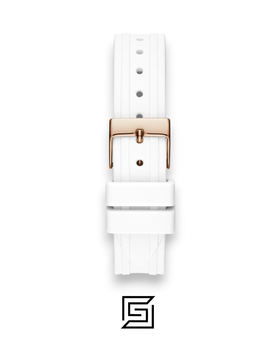 GUESS WOMEN ROSE GOLD TONE Analog  RUBERR WHITE BAND Watch-GW0034L2