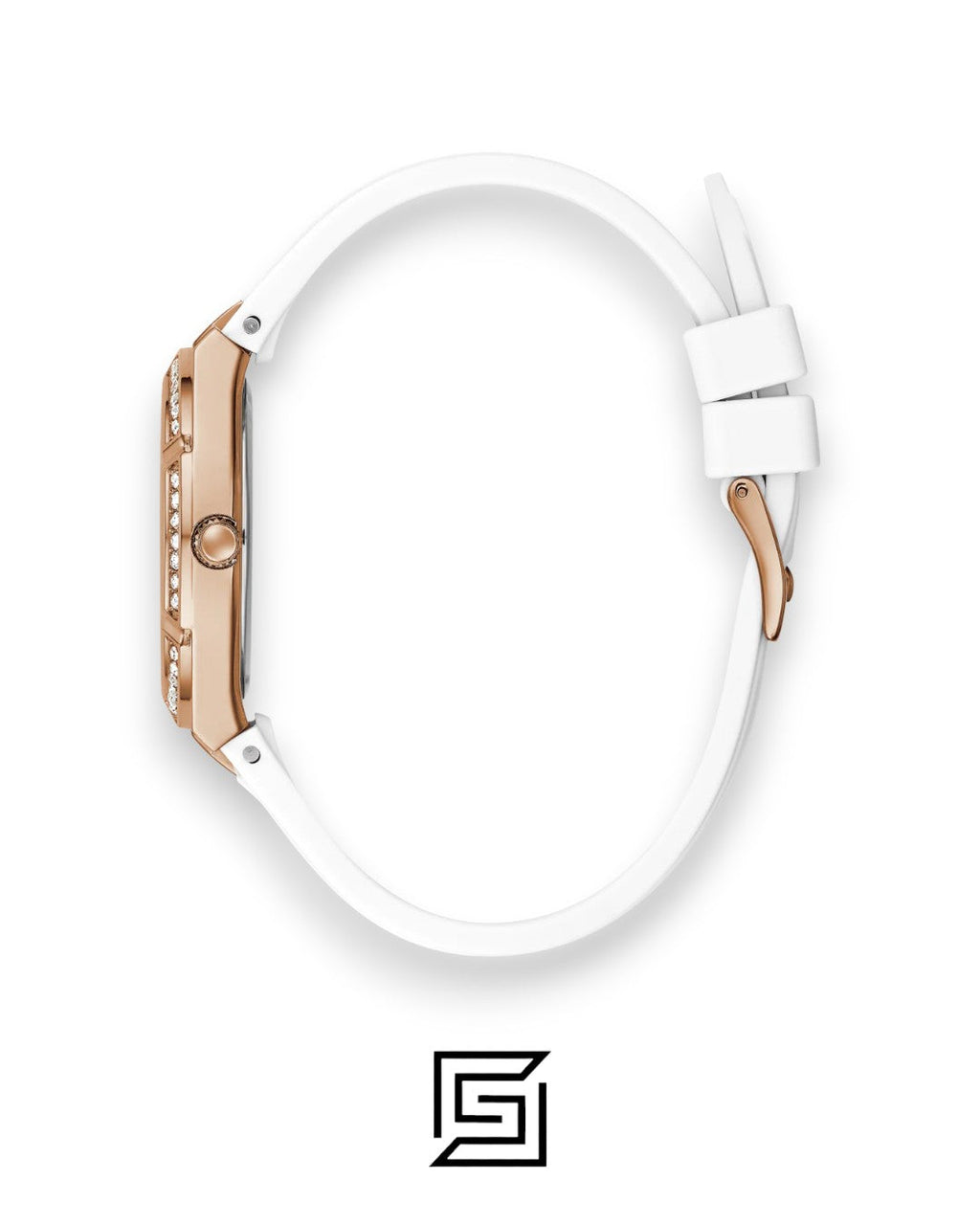 GUESS WOMEN ROSE GOLD TONE Analog  RUBERR WHITE BAND Watch-GW0034L2