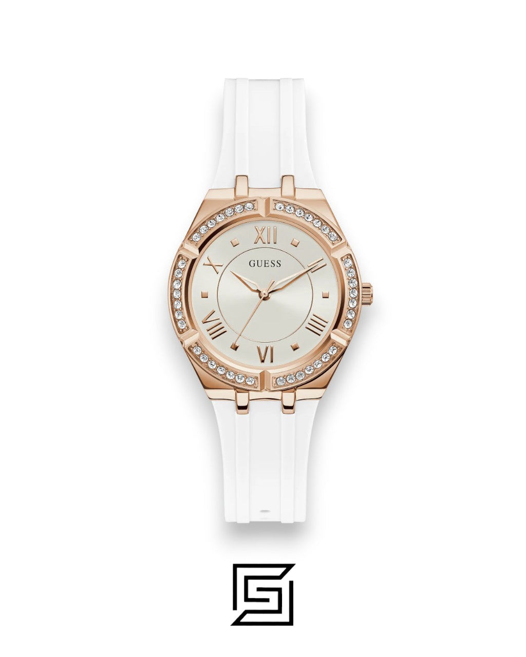 GUESS WOMEN ROSE GOLD TONE Analog  RUBERR WHITE BAND Watch-GW0034L2