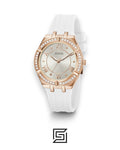 GUESS WOMEN ROSE GOLD TONE Analog  RUBERR WHITE BAND Watch-GW0034L2