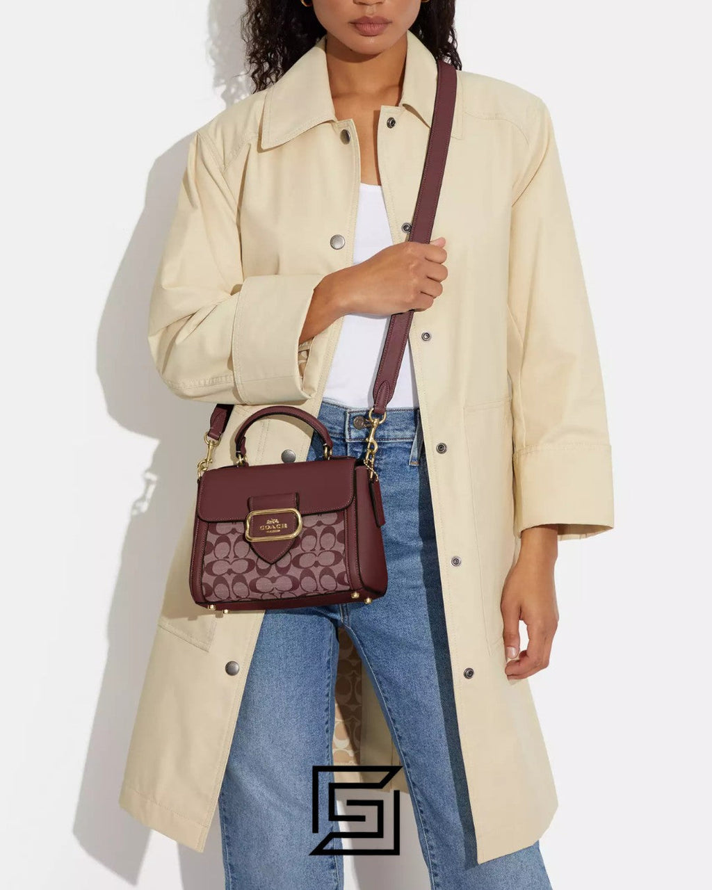 Morgan Top Handle Satchel Bag In Signature Chambray Style No. CH142 Marron