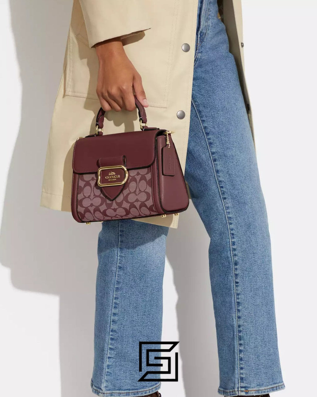 Morgan Top Handle Satchel Bag In Signature Chambray Style No. CH142 Marron