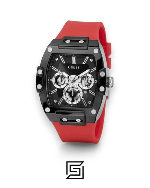 ساعة يد رجالية GUESS تناظرية بسوار أسود وميناء أحمر GW0203G4