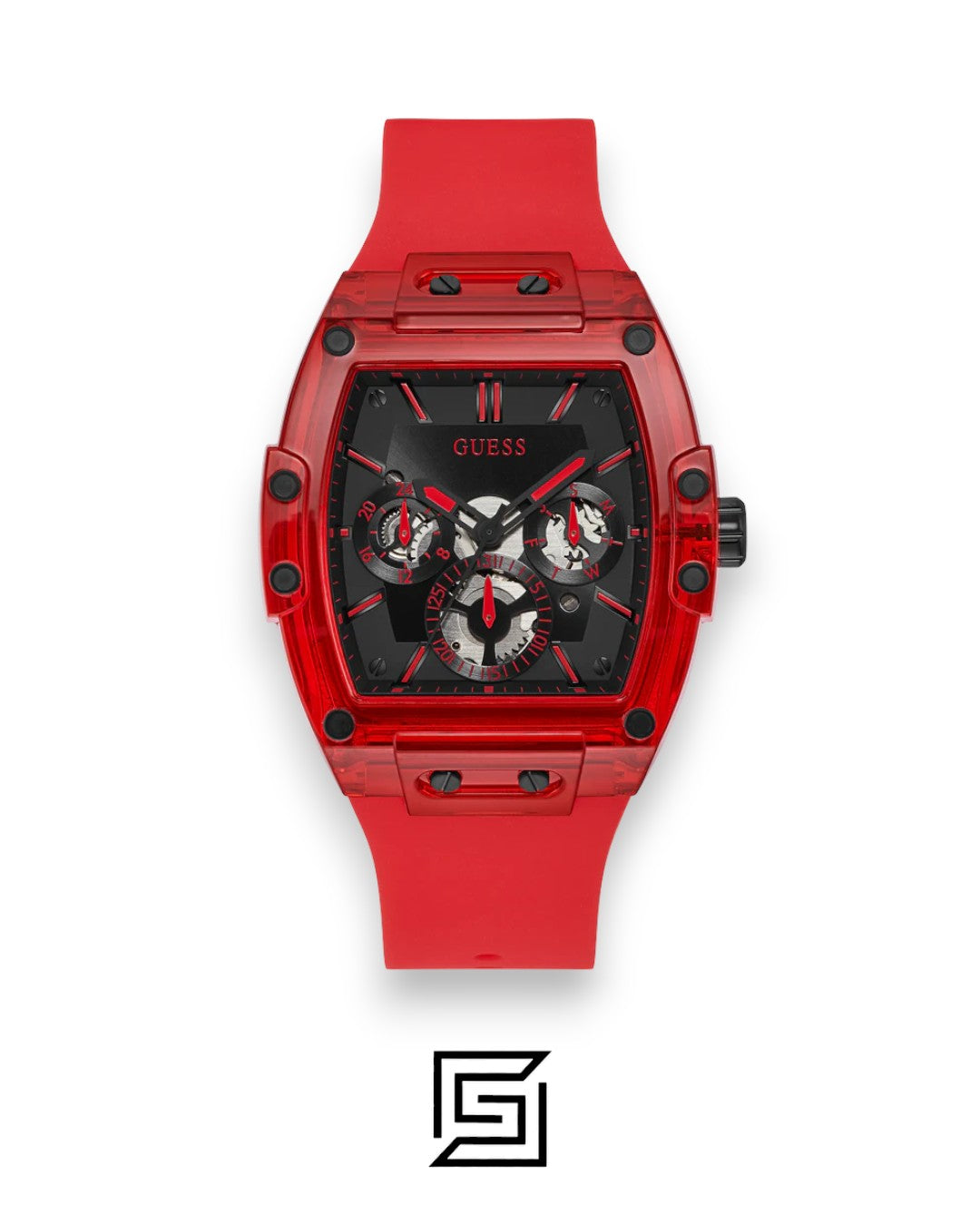 GUESS MEN RED ساعة يد تناظرية باللون الأحمر طراز GW0203G5