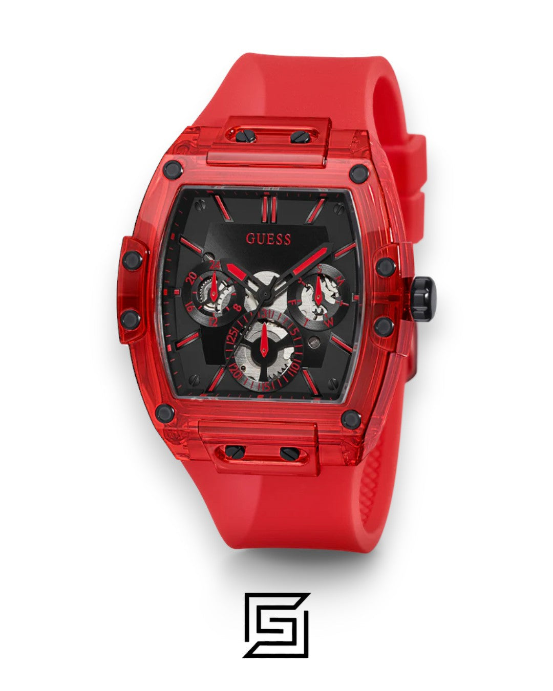 GUESS MEN RED ساعة يد تناظرية باللون الأحمر طراز GW0203G5