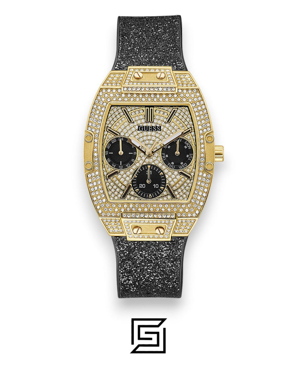GUESS Ladies Gold Tone Analog Tonneau Watch GW0105L2