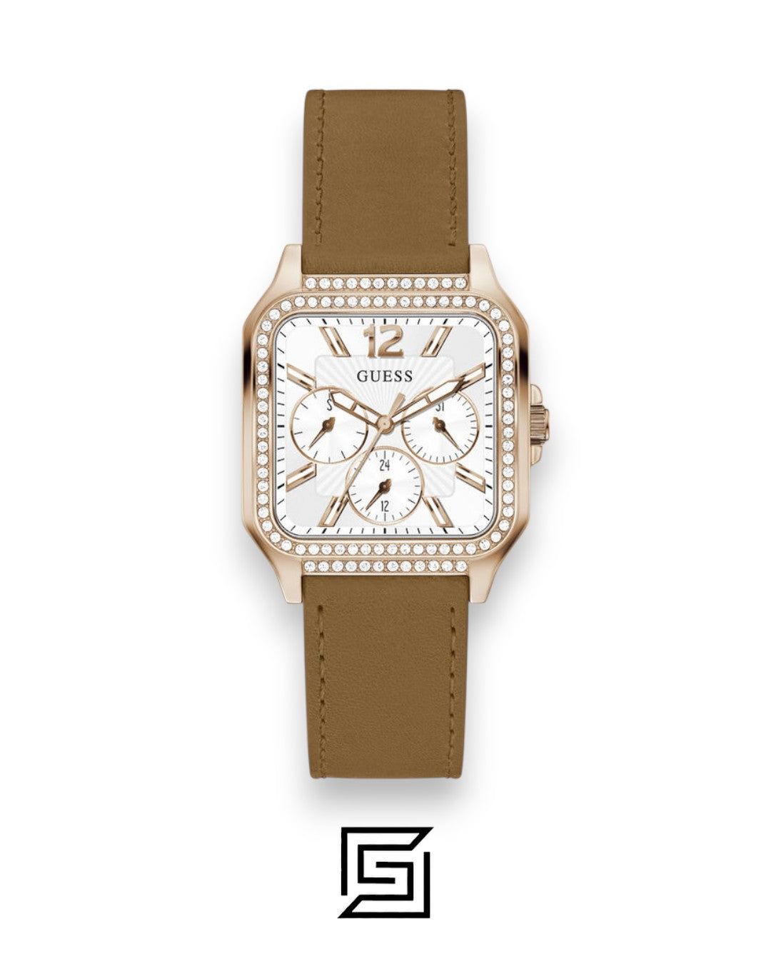 ساعة يد حريمي GUESS أنالوج GUESS لون ذهبي وردي وسوار جلد بني GW0309L3