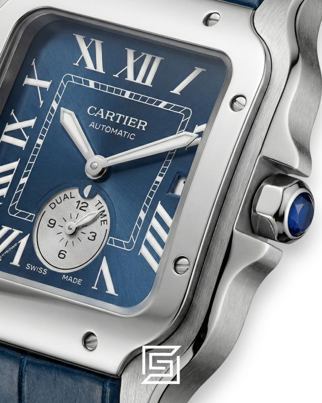 Cartier Santos 3241983 Automatic Dual Time Black Roman Dial Black Leather - 47mm