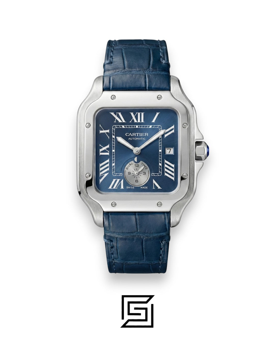 Cartier Santos 3241983 Automatic Dual Time Black Roman Dial Black Leather - 47mm