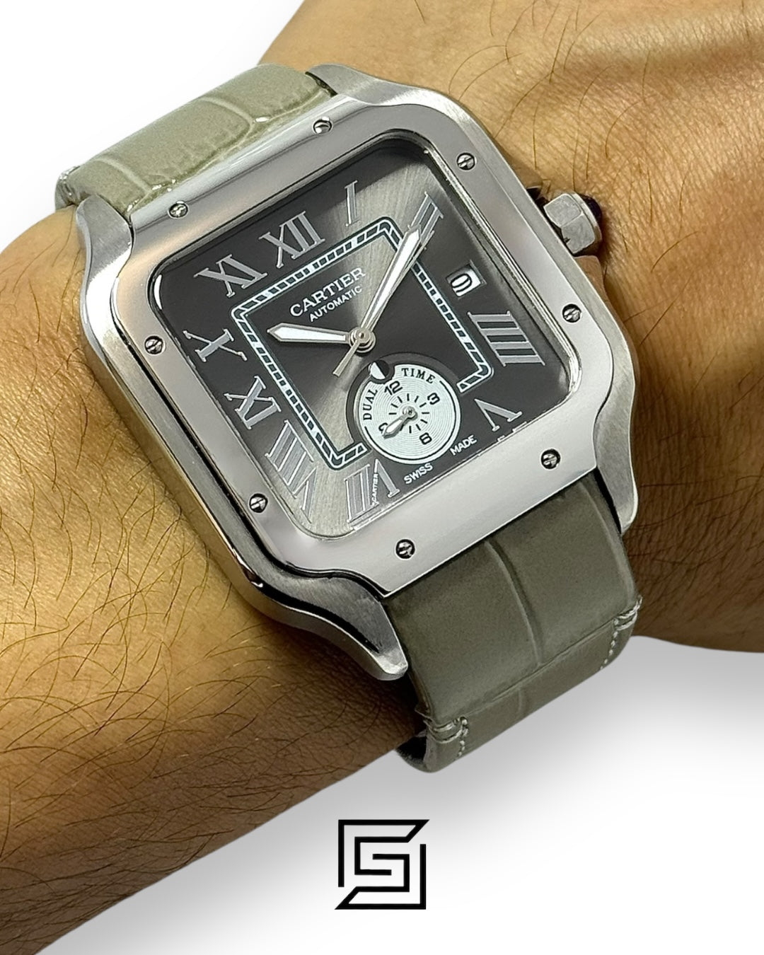 Cartier Santos 3241983 Automatic Grey Roman Dial – Grey Leather Strap
