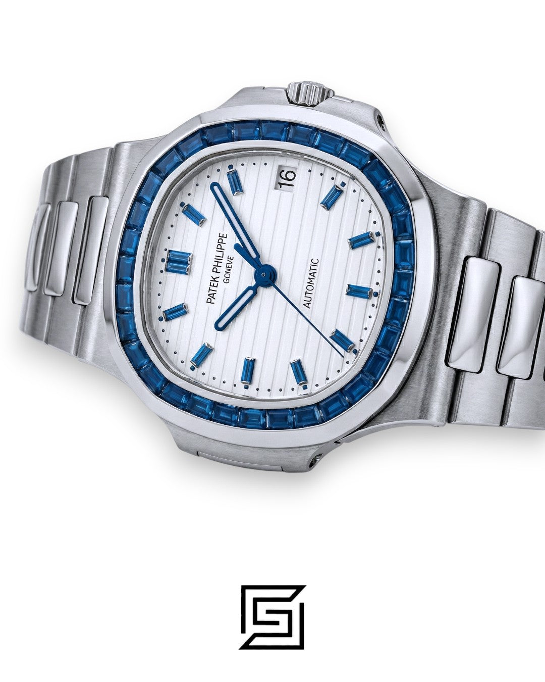 Patek Philippe Nautilus – White Dial – Blue Gem Bezel – Japanese Automatic