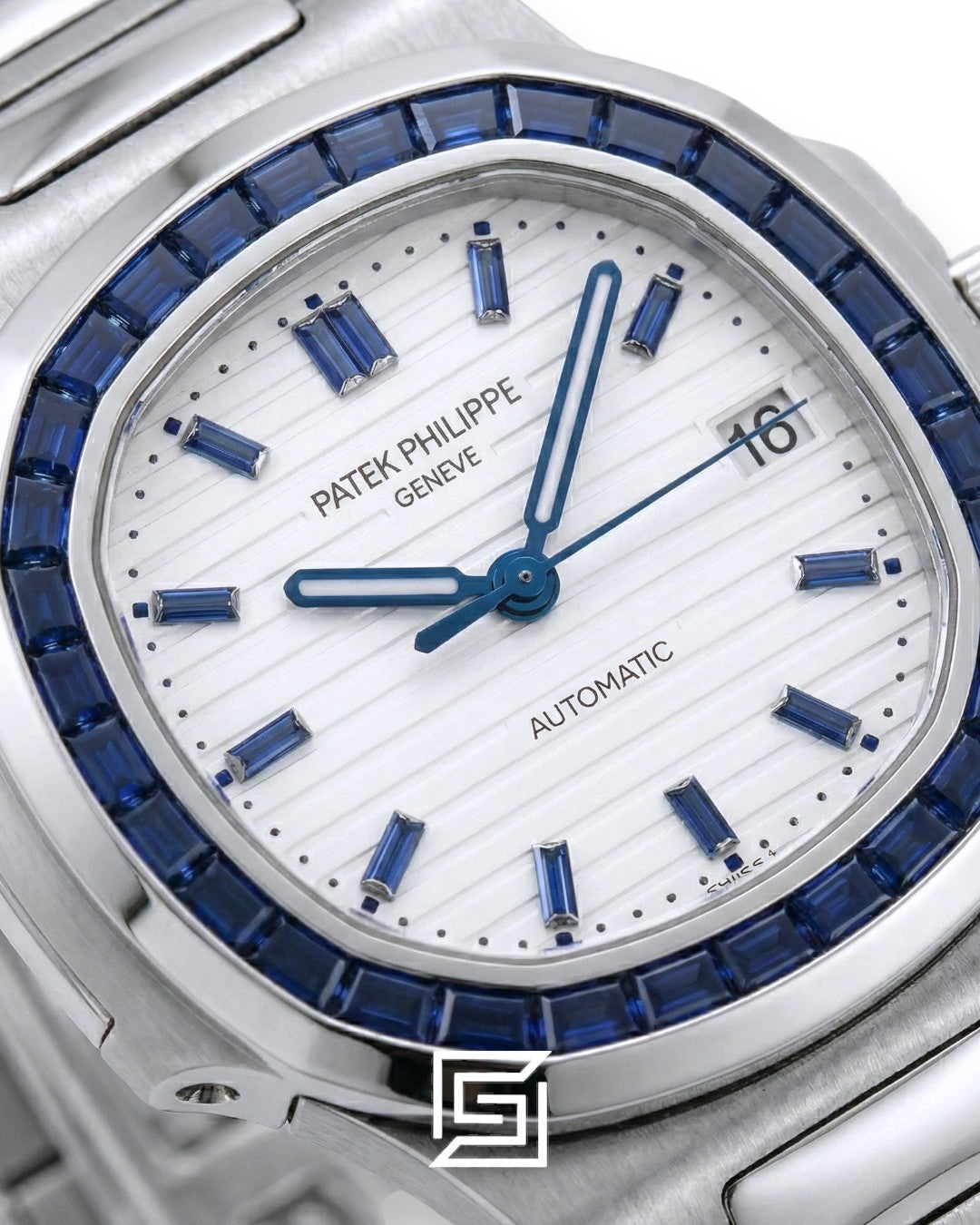 Patek Philippe Nautilus – White Dial – Blue Gem Bezel – Japanese Automatic