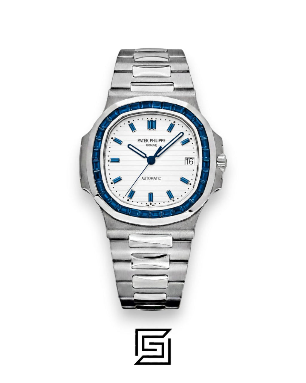 Patek Philippe Nautilus – White Dial – Blue Gem Bezel – Japanese Automatic