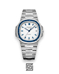 Patek Philippe Nautilus – White Dial – Blue Gem Bezel – Japanese Automatic
