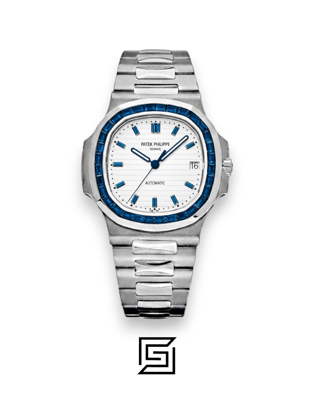 Patek Philippe Nautilus – White Dial – Blue Gem Bezel – Japanese Automatic