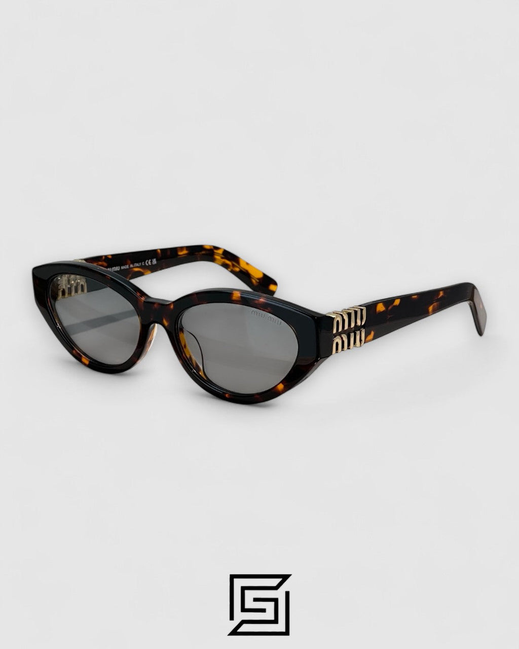 Miu Miu MUA04 21C40 Light Grey Lenses and Tiger Brown Frame With Gold Logo