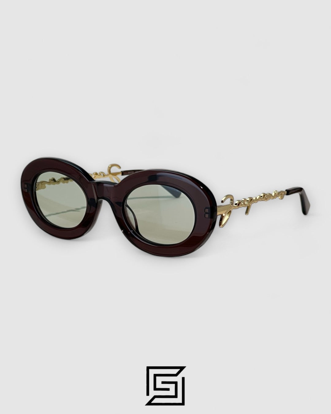 JACQUEMUS 235AC عدسات خضراء فاتحة وإطار أرجواني شفاف