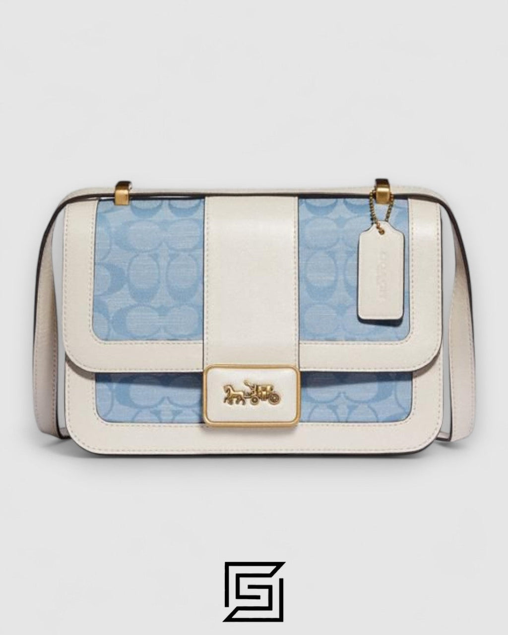 حقيبة كتف آلي بلون أزرق من Coach للسيدات بنمط شامبراي المميز – ستايل رقم C4691