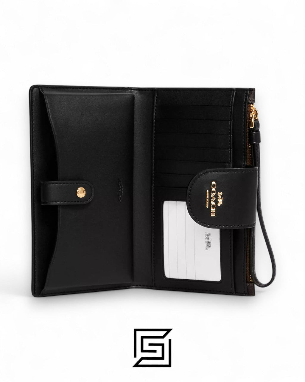 Coach wallets Phone Wallet In Colorblock Signature Canvas Dark Brown x Black Style No. C2874