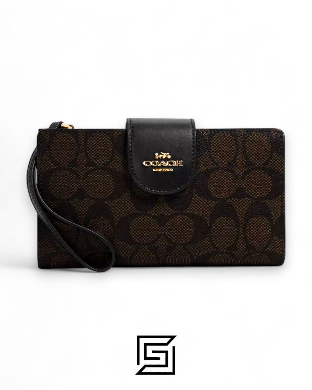 Coach wallets Phone Wallet In Colorblock Signature Canvas Dark Brown x Black Style No. C2874