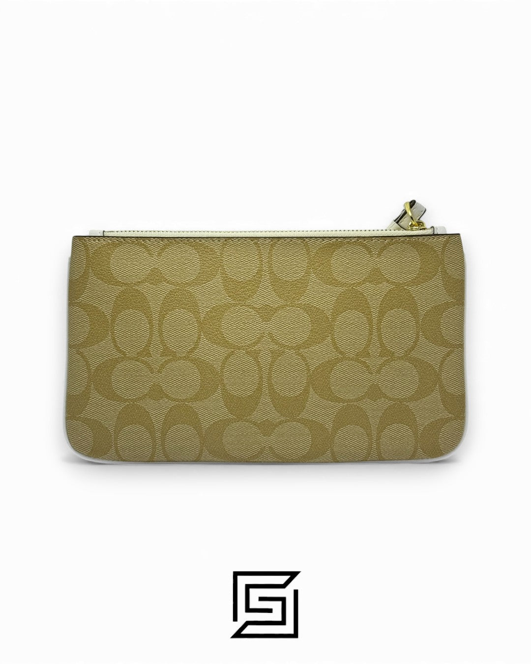 Coach Large Wristlet In Signature Canvas Khaki x White Style No. F58695