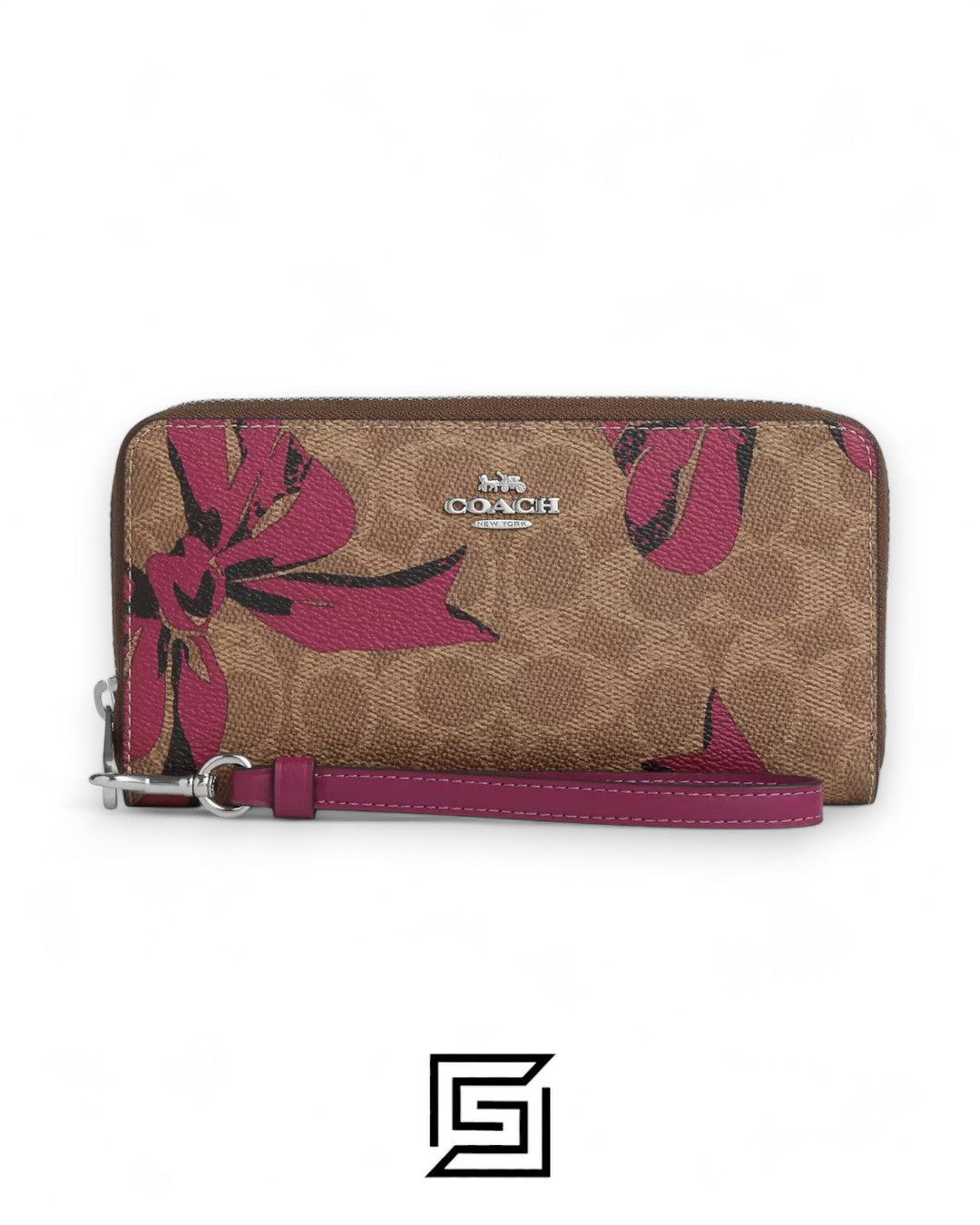 محفظة Coach Outlet طويلة بسحاب شامل من القماش المميّز بنقشة فيونكة – وردي.رقم المنتج CZ326