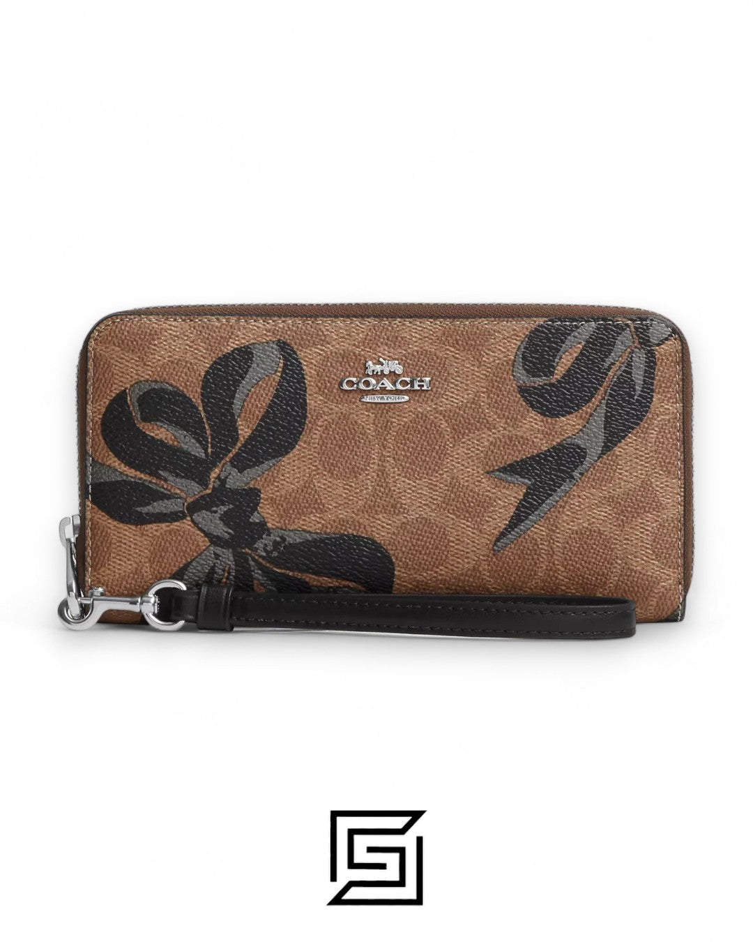 Coach Outlet Long Zip Around Wallet In Signature Canvas With Bow Print – Black Style No. CZ326