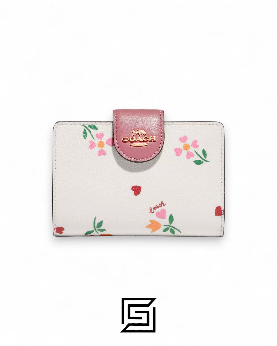 Coach Medium Corner Zip Wallet With Heart Petal Print Style No. C7652