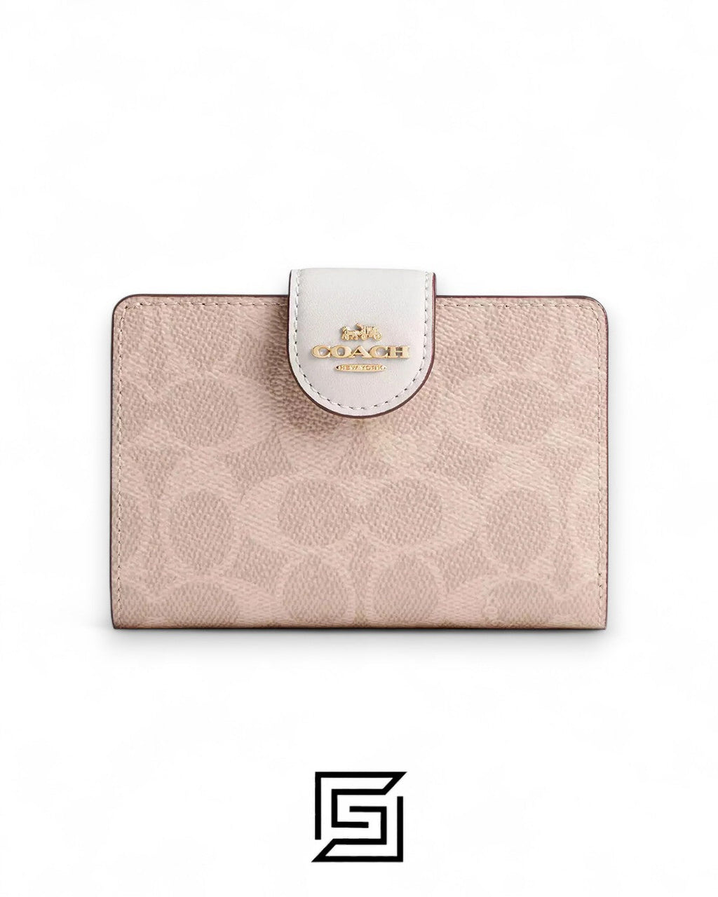 Coach Medium Corner Zip Wallet In Signature Canvas Khaki x White Style No. CW786