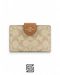 Coach Medium Corner Zip Wallet In Signature Canvas Khaki x Brown Style No. C0082