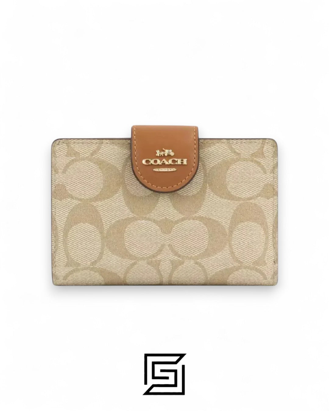Coach Medium Corner Zip Wallet In Signature Canvas Khaki x Brown Style No. C0082