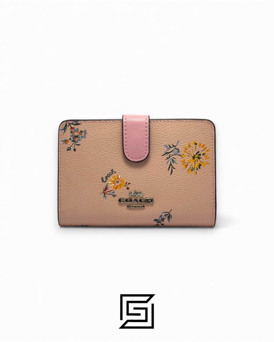 محفظة Coach Medium Corner Zip بنقشة الهندباء الزهرية الوردية، ستايل رقم 2885