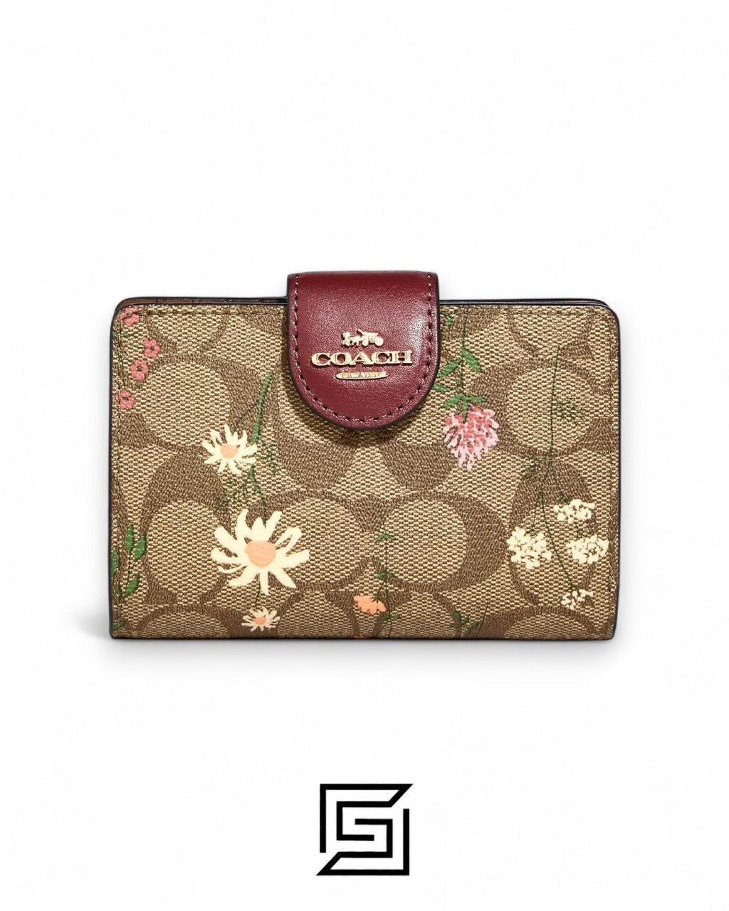 Coach Medium Corner Zip Wallet In Signature Canvas With Wildflower Print Style No. C8730