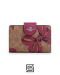 Coach Medium Corner Zip Wallet In Signature Canvas With Bow Print Pink Style No. CZ340